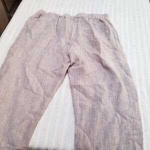 Vivid Womens Large Gray High-Rise Straight Pants Elastic Waist Linen Casual
